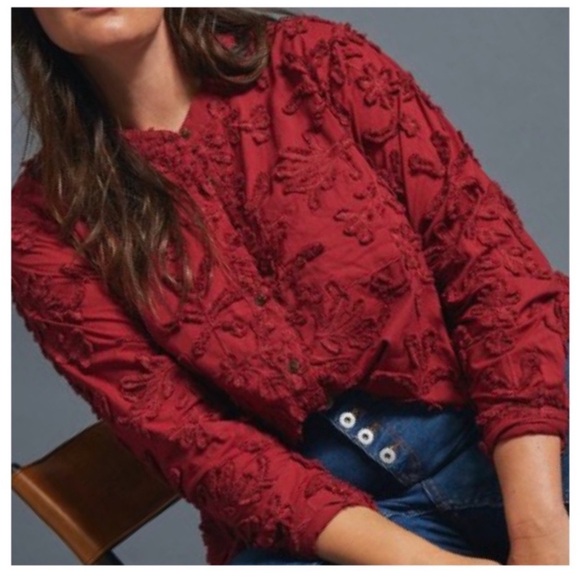 ANTHROPOLOGIE Pilcro Whitney Trapeze Button Down Red Maroon Floral Blouse - Picture 2 of 10